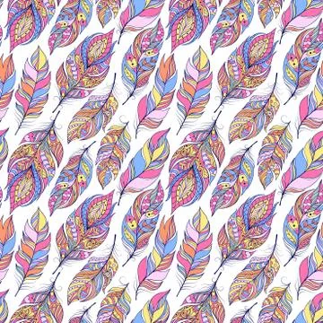 Pattern with colorful abstract feathers Stock Illustration