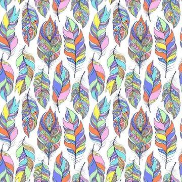 Pattern with colorful abstract feathers Stock Illustration
