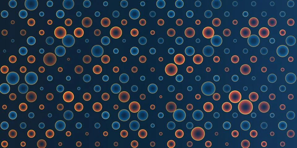 Pattern of colorful, abstract random sized bubbles on a dark background. Mo.. 스톡 일러스트