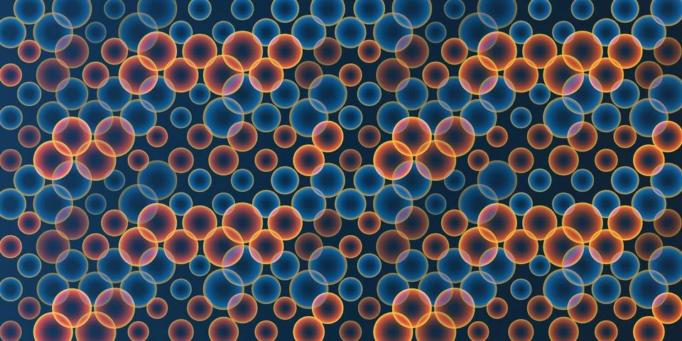 Pattern of colorful, abstract random sized brown and blue bubbles on a dark.. Stockillustratie