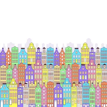 Pattern with colorful building Stock Illustration