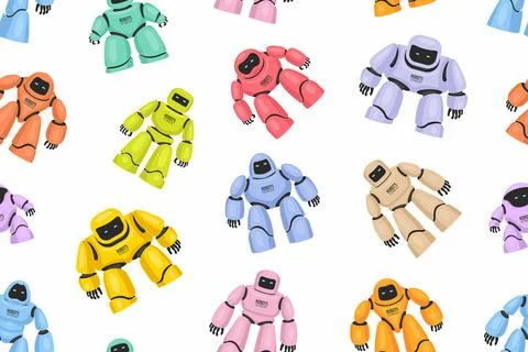 Pattern of Colorful Different Robots Stock Illustration