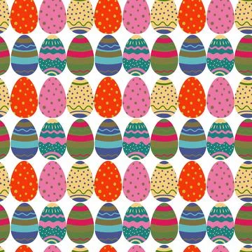 Pattern with colorful easter eggs arranged in a row bright design and background Stock Illustration