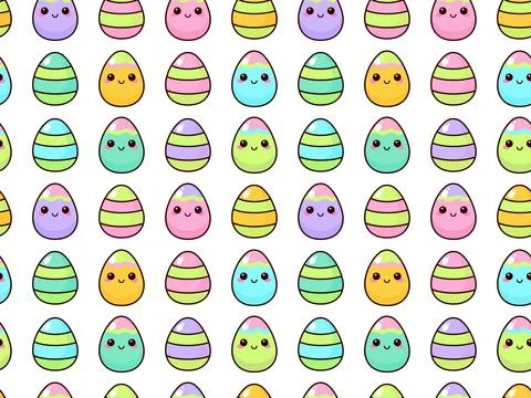 A pattern of colorful Easter eggs kawaii Stock Illustration