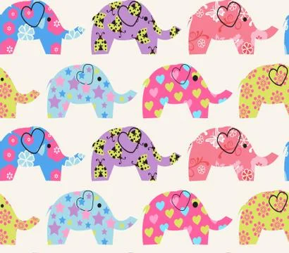 Pattern with colorful elephant Stock Illustration