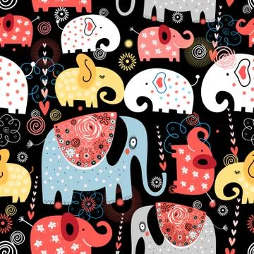 Pattern of colorful elephants Illustrazione stock