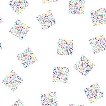 Pattern Colorful geometric ribbons and shapes scattering on white イラスト素材