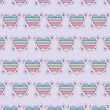 Pattern with colorful heart, patch style Stock Illustration