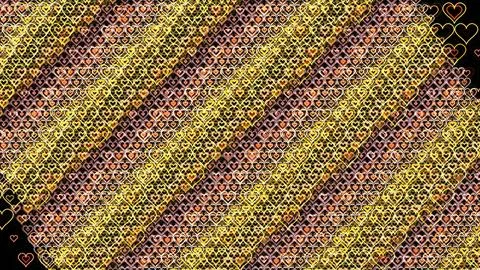 Pattern of colorful hearts in diagonal lines on a dark background Illustrazione stock