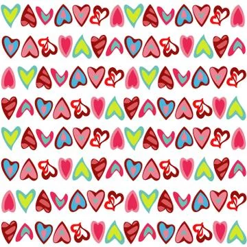 Pattern with colorful hearts on white Stock Illustration