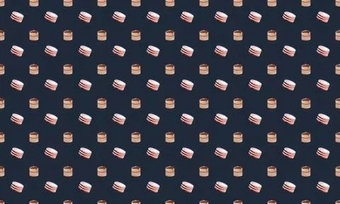 Pattern of colorful macarons on dark background Иллюстрация