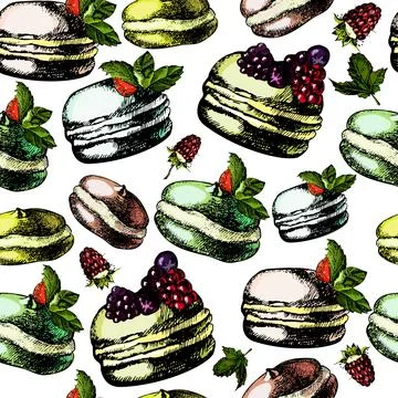 Pattern with colorful macarons. Stock Illustration