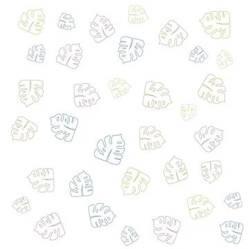 Pattern of Colorful Monstera Leaves on White Background Stock Illustration