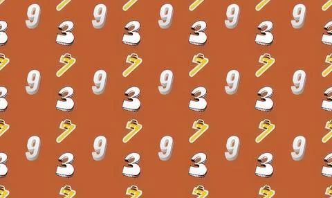 Pattern of colorful number and letter icons on brown background Stock Illustration