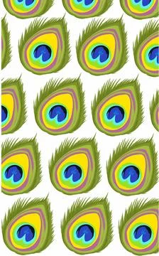 A pattern with colorful peacock feathers on a white background Stock Illustration