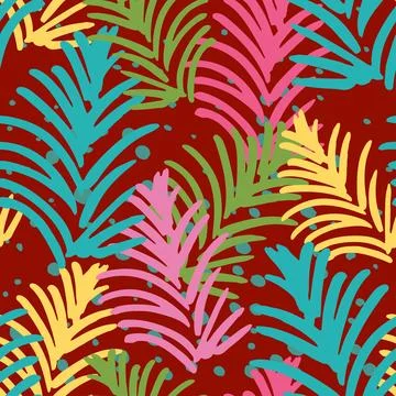 Pattern with colorful pine tree branches. Stock Illustration