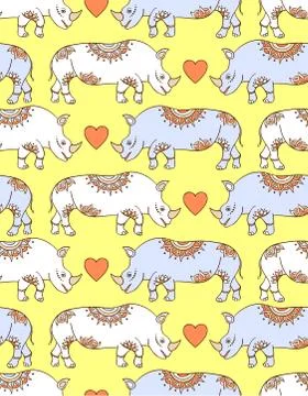 Pattern with colorful rhinoceroses Stock Illustration