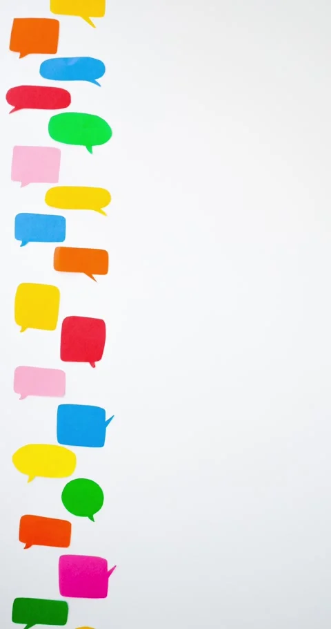Pattern of a colorful speech bubbles on a white background with a place for text Stock Footage 335121464