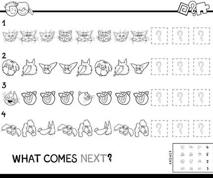 Pattern coloring book with cats and dogs Black and White Cartoon Illustrat... Stock Photos