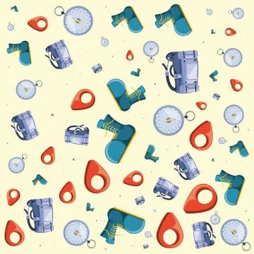 Pattern compass and of camping objects Stock Illustration