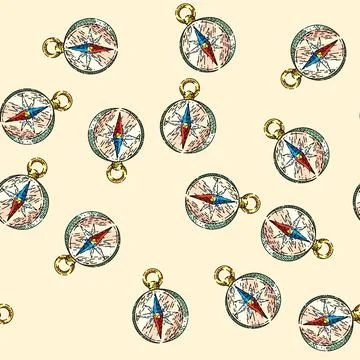 Pattern compass north sketch hand drawn Illustrazione stock