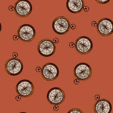 Pattern compass retro travel vintage sketch hand drawn Stock Illustration