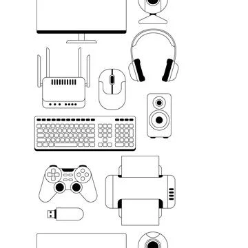 Pattern with computer equipment. Gaming technology and work devices. Stock Illustration