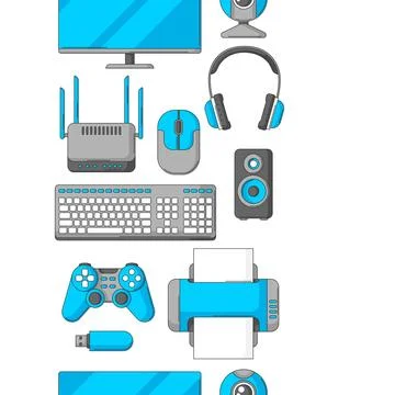 Pattern with computer equipment. Gaming technology and work devices. Stock Illustration