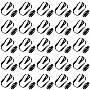 Pattern of computer mice flash drive on white background Stock Illustration