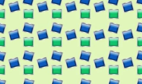 Pattern of computer monitors with blue and green screens on light background Stock Illustration