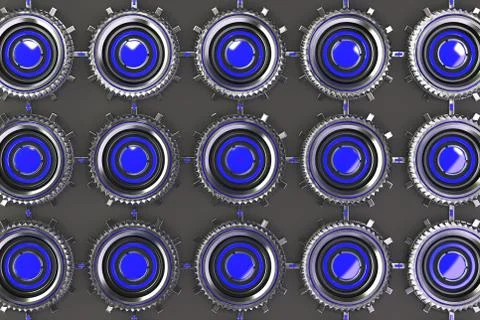 Pattern of concentric metal shapes with blue elements Stock Illustration