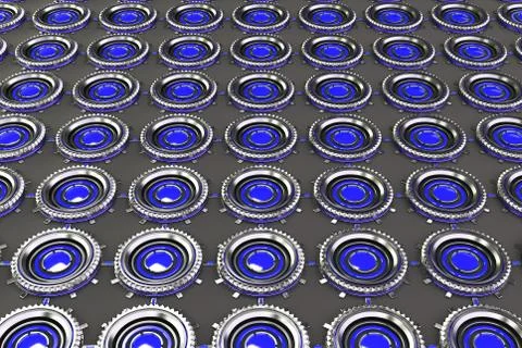 Pattern of concentric metal shapes with blue elements 库存插图