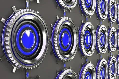 Pattern of concentric metal shapes with blue elements Stock Illustration