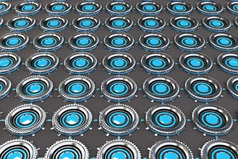 Pattern of concentric metal shapes with blue elements Stock Illustration