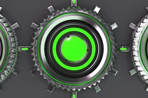 Pattern of concentric metal shapes with green elements Stock Illustration
