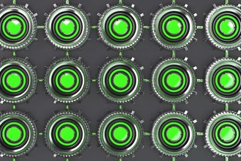Pattern of concentric metal shapes with green elements 库存插图
