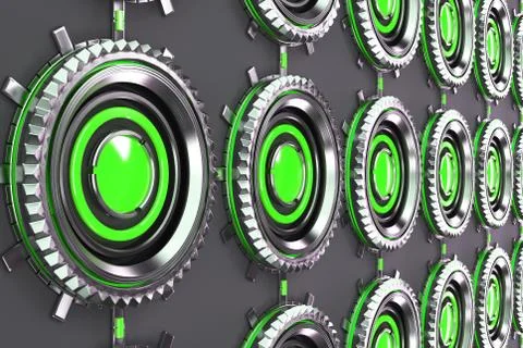 Pattern of concentric metal shapes with green elements Stock Illustration