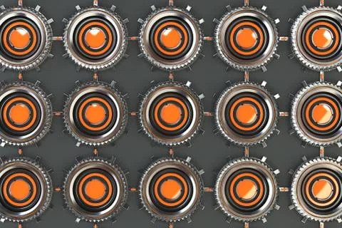 Pattern of concentric metal shapes with orange elements Illustrazione stock