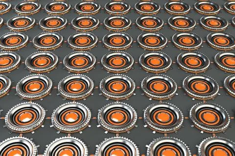 Pattern of concentric metal shapes with orange elements Stock Illustration