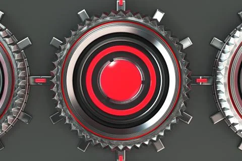Pattern of concentric metal shapes with red elements Stock Illustration