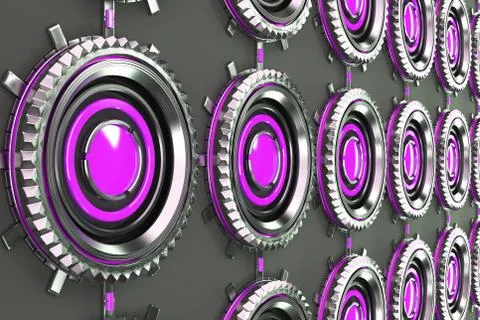 Pattern of concentric metal shapes with violet elements Stock Illustration