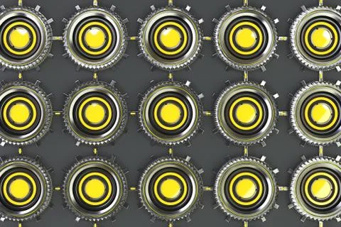 Pattern of concentric metal shapes with yellow elements Illustrazione stock