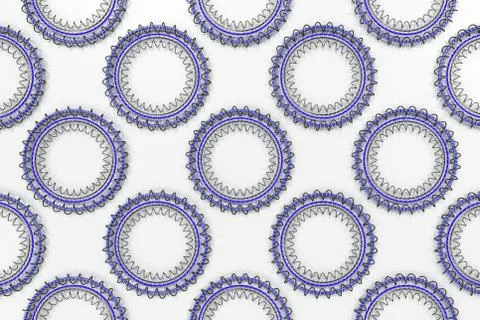 Pattern of concentric shapes made of rings and spirals on white background Stock Illustration