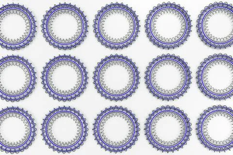 Pattern of concentric shapes made of rings and spirals on white background イラスト素材