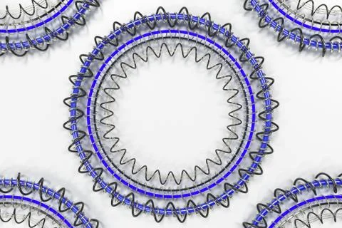 Pattern of concentric shapes made of rings and spirals on white background Illustrazione stock