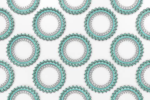 Pattern of concentric shapes made of rings and spirals on white background Illustrazione stock