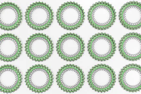 Pattern of concentric shapes made of rings and spirals on white background Stock Illustration