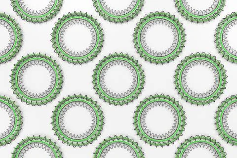Pattern of concentric shapes made of rings and spirals on white background 库存插图