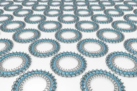 Pattern of concentric shapes made of rings and spirals on white background Stock Illustration