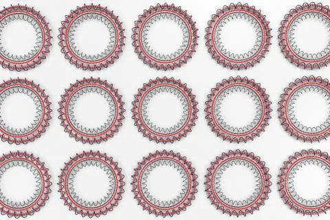 Pattern of concentric shapes made of rings and spirals on white background イラスト素材